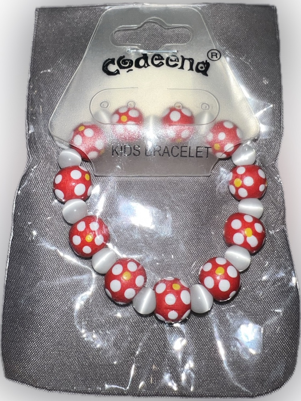 🔴New Codeena Kids Red White Polka Dot Beaded Stretch Bracelet